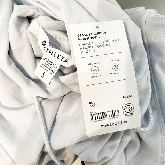 Athleta Seasoft Long Sleeve Bubble Hem Hoodie Snowflake Blue Large - Picture 2 of 4